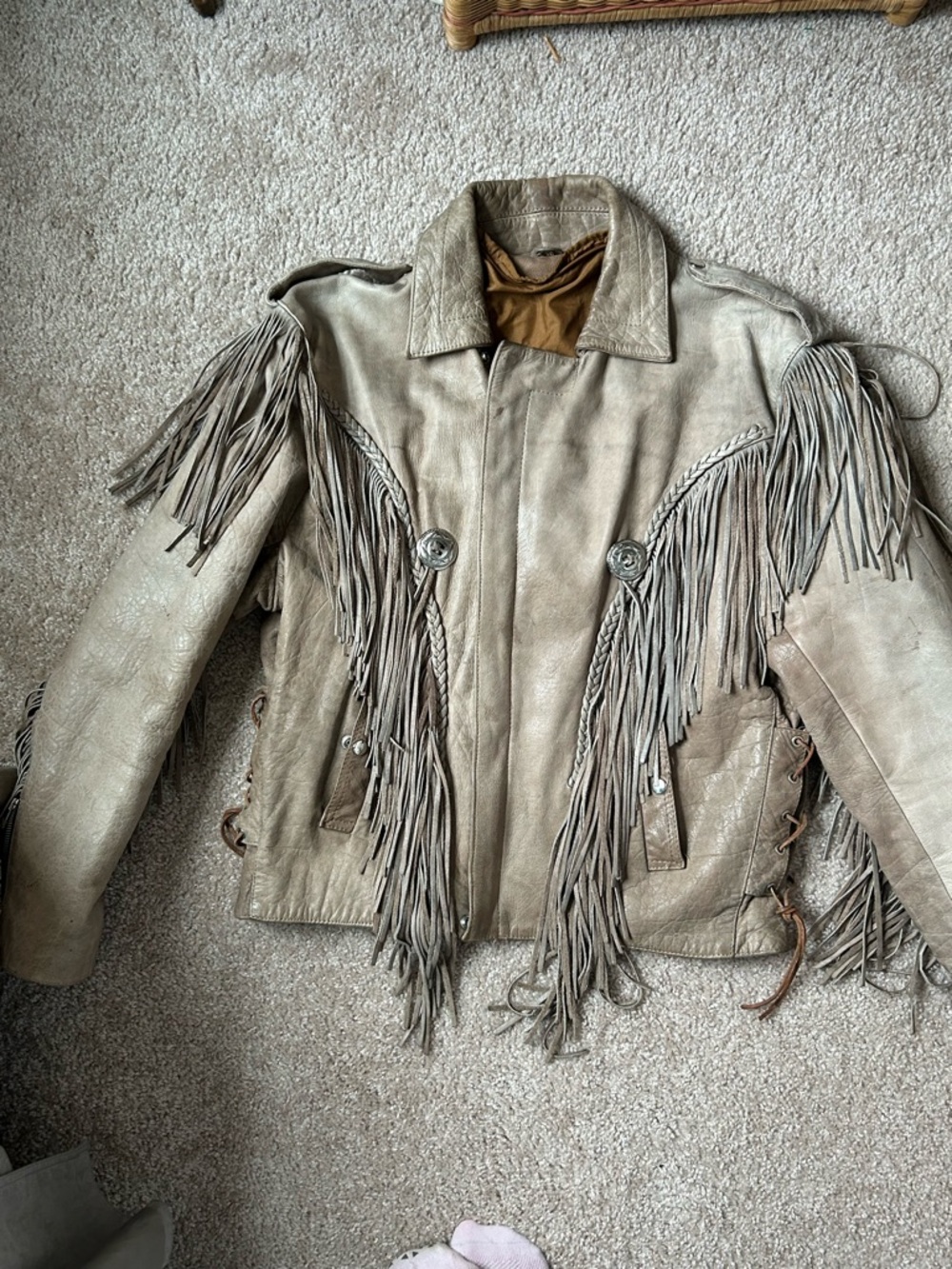 Jamin Leather Motorcycle Fringed Taupe Leather Jacket - Men's Western Style